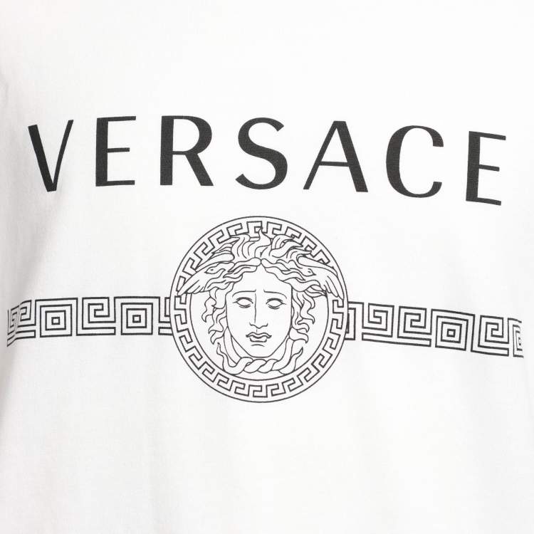 Pre Owned Versace White Cotton Logo Print Crew Neck T-Shirt 2XL