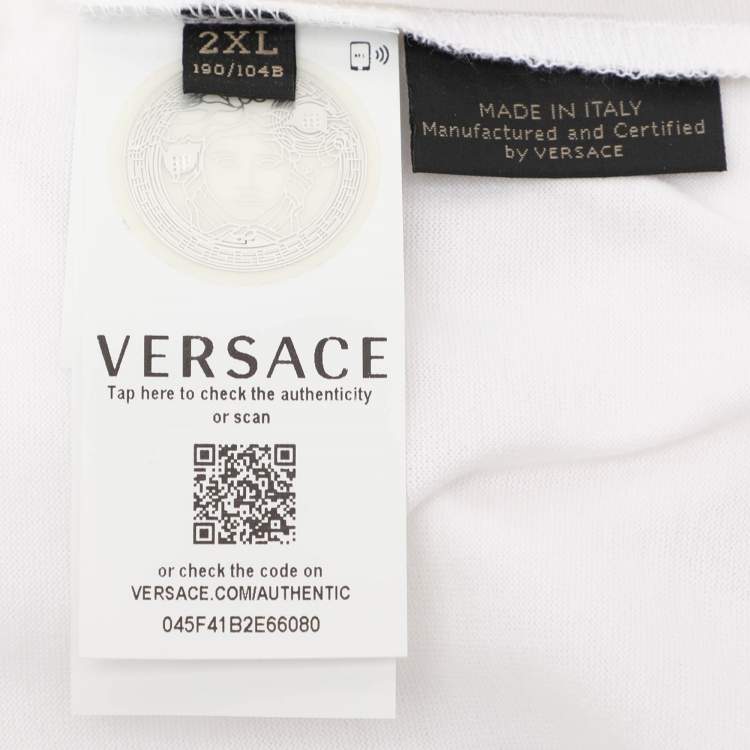 Pre Owned Versace White Cotton Logo Print Crew Neck T-Shirt 2XL