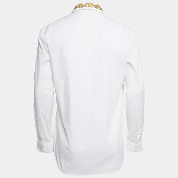 Pre Owned Versace White Baroque Embroidered Collar White Shirt L