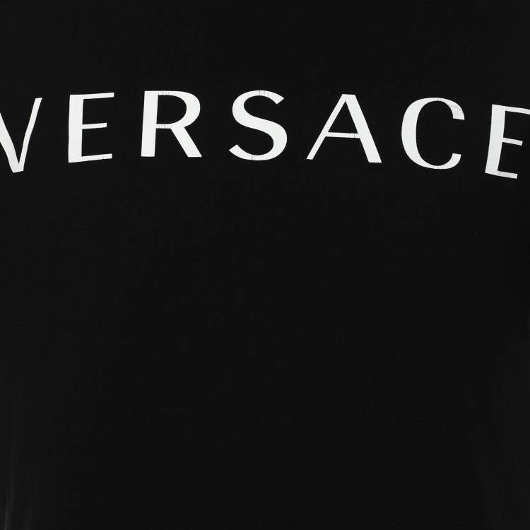 Pre Owned Versace Black Cotton Logo Printed T-Shirt M