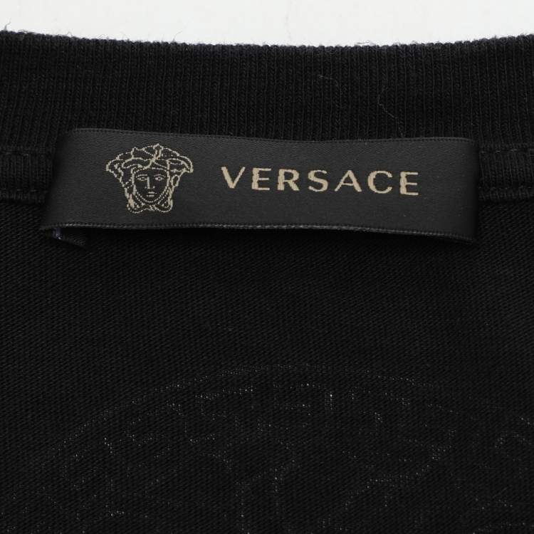 Pre Owned Versace Black Cotton Logo Printed T-Shirt M