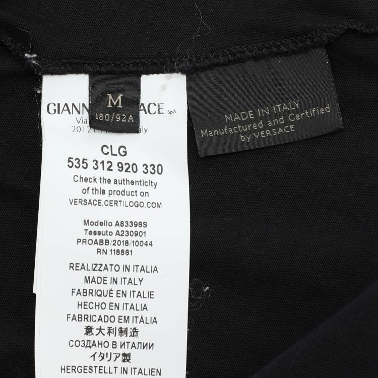 Pre Owned Versace Black Cotton Logo Printed T-Shirt M