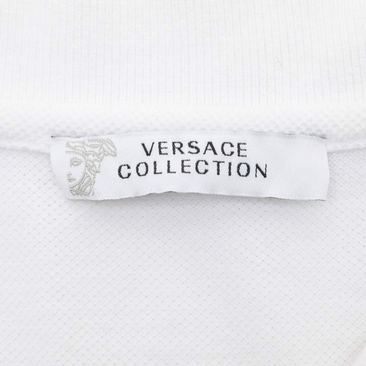 Pre Owned Versace White Cotton Polo Shirt L