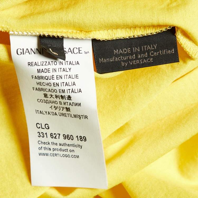 مملوكة مسبقًا Versace Yellow Logo Studded Cotton T-Shirt L