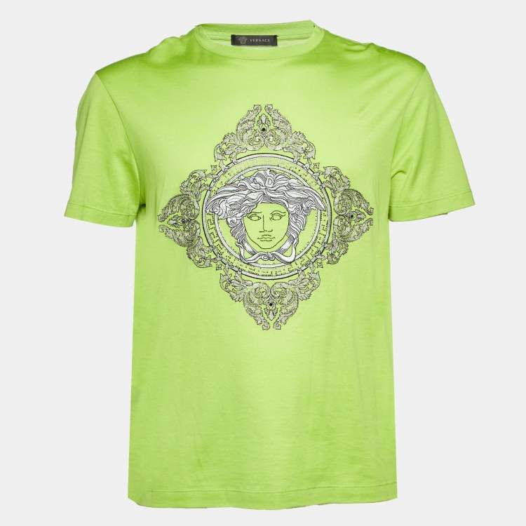 Pre Owned Versace Green Medusa Embellished Cotton T-Shirt M