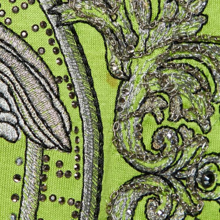 Pre Owned Versace Green Medusa Embellished Cotton T-Shirt M