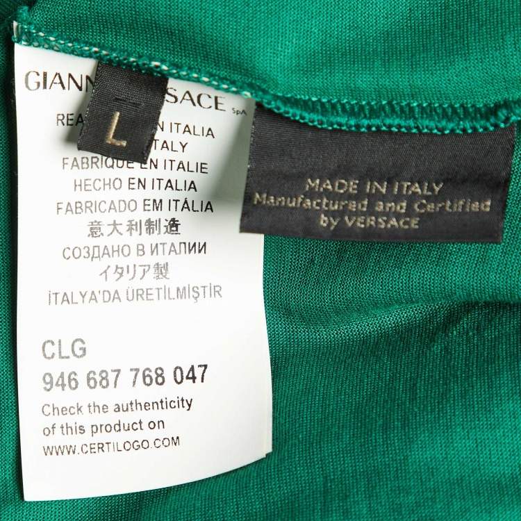 Pre Owned Versace Green Medusa Embellished Cotton T-Shirt L