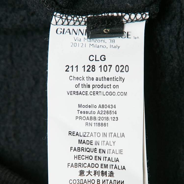 Pre Owned Versace Black Medusa Embroidered Cotton Knit Hoodie S