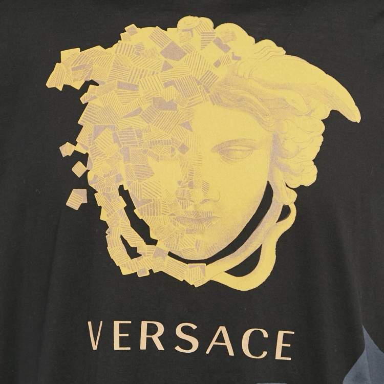 Pre Owned Versace Black Printed Jersey Crew Neck T-Shirt M