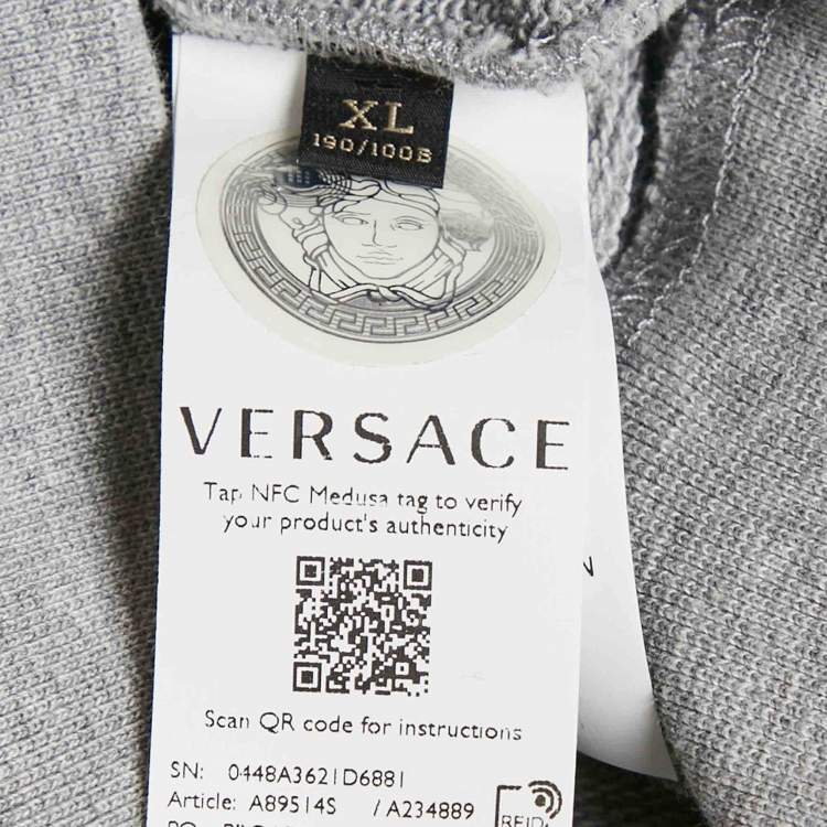 Pre Owned Versace Grey Medusa Print Cotton Knit Hoodie XL
