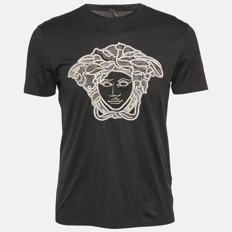 Pre Owned Versace Black  Medusa Embroidered Jersey T-Shirt S