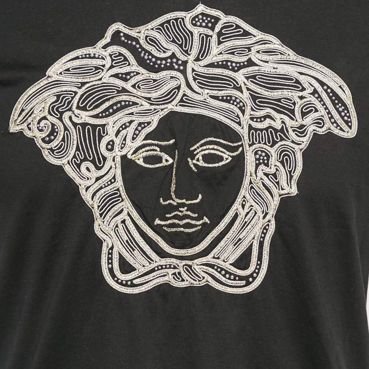 Pre Owned Versace Black  Medusa Embroidered Jersey T-Shirt S