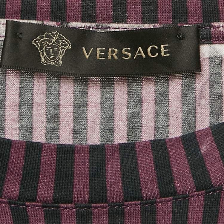Pre Owned Versace Black/Purple Medusa Print Jersey Lenticular Foulard T-shirt S