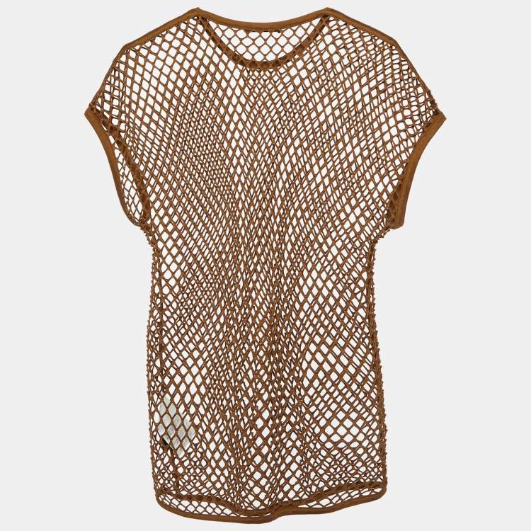 Pre Owned Versace Brown Mesh Crew Neck T-Shirt S
