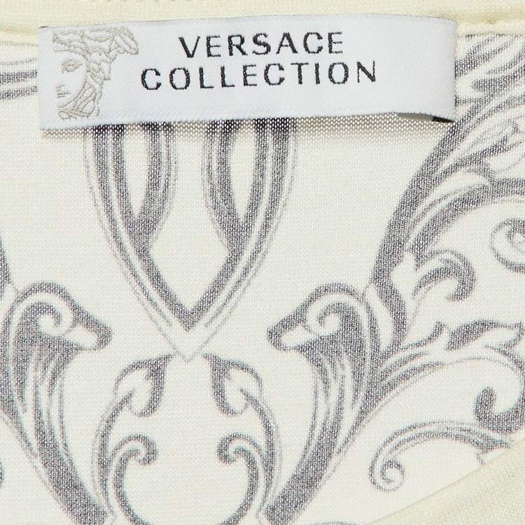 Pre Owned Versace Cream Marine Print Cotton Crew Neck T-Shirt XL