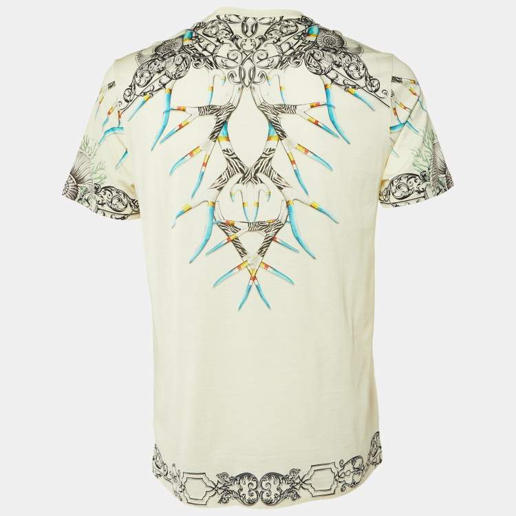 Pre Owned Versace Cream Marine Print Cotton Crew Neck T-Shirt XL