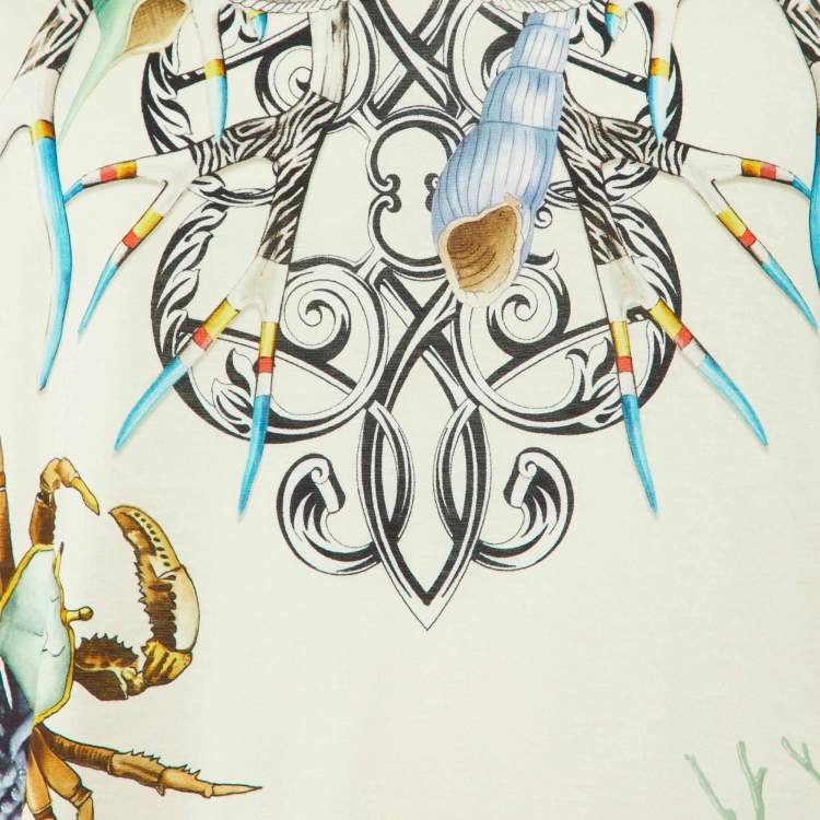 Pre Owned Versace Cream Marine Print Cotton Crew Neck T-Shirt XL