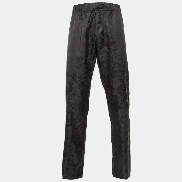 Pre Owned Versace Underwear Black Barocco Print Cotton & Silk Pajama Pants L