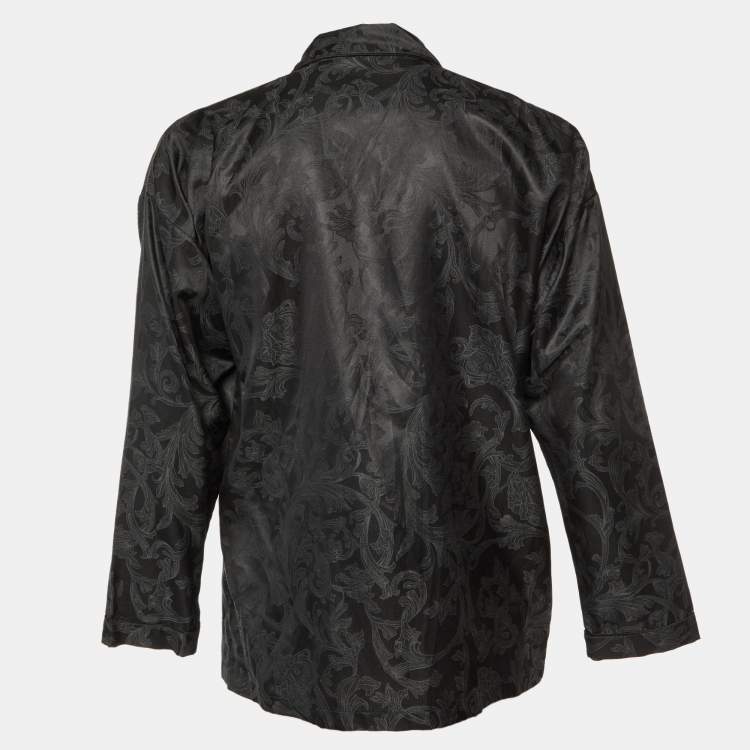 Pre Owned Versace Underwear Black Barocco Print Cotton & Silk Pajama Shirt M