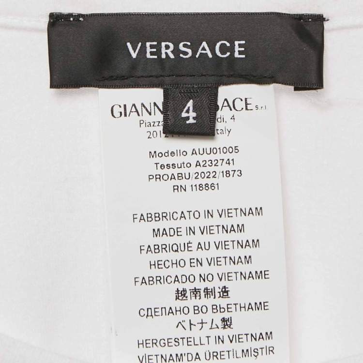 Pre Owned Versace White Logo Print Cotton Round Neck T-Shirt M