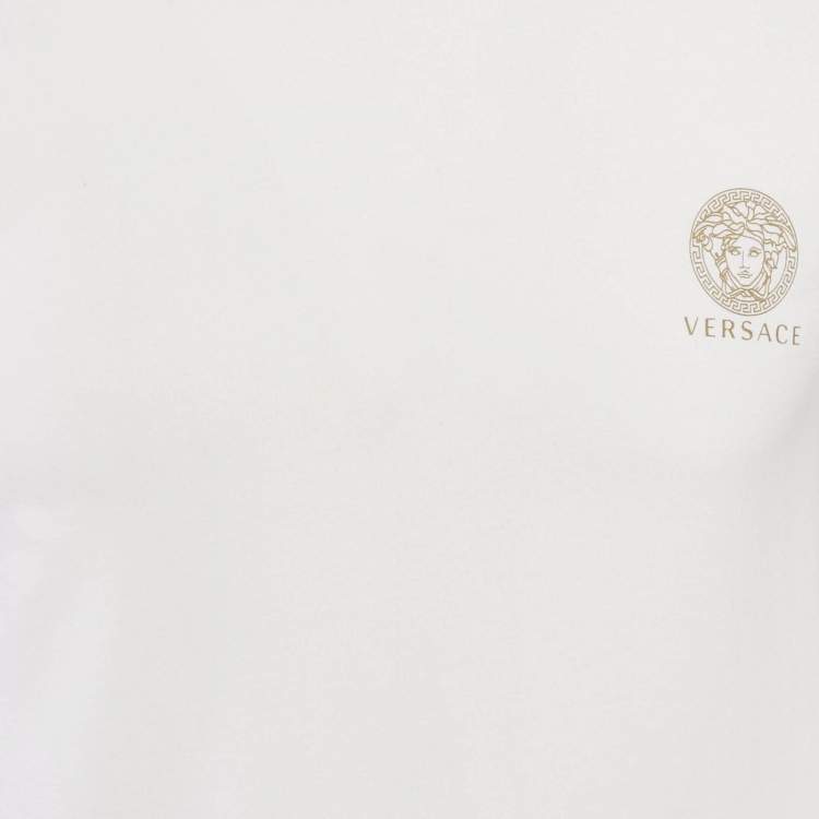 Pre Owned Versace White Logo Print Cotton Round Neck T-Shirt M