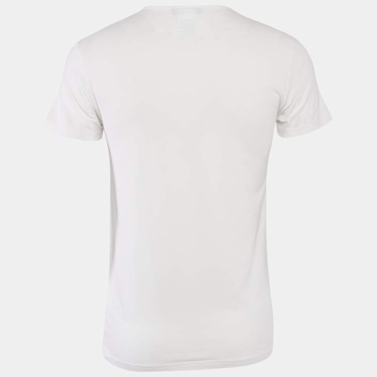 Pre Owned Versace White Logo Print Cotton Round Neck T-Shirt M