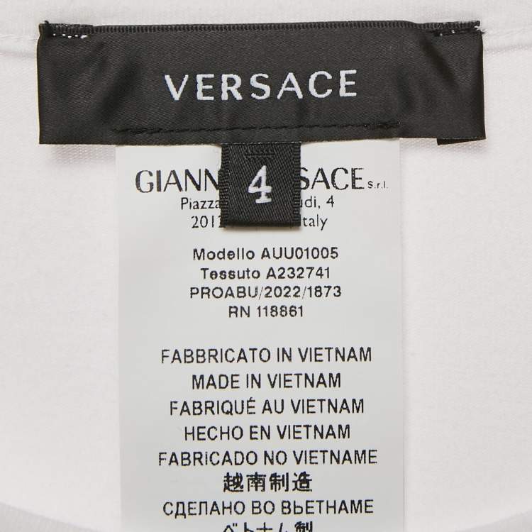 Pre Owned Versace White Logo Print Round Neck T-Shirt M