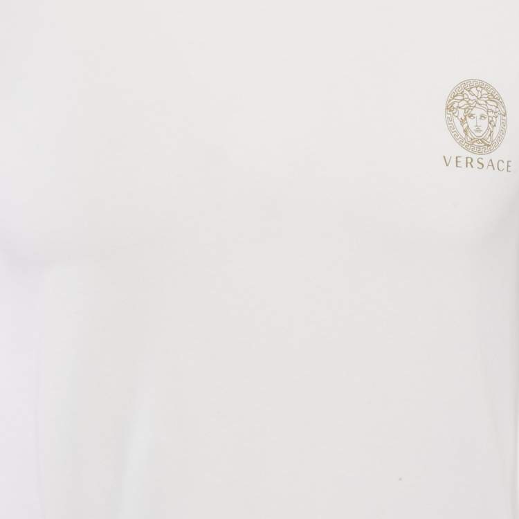 Pre Owned Versace White Logo Print Round Neck T-Shirt M