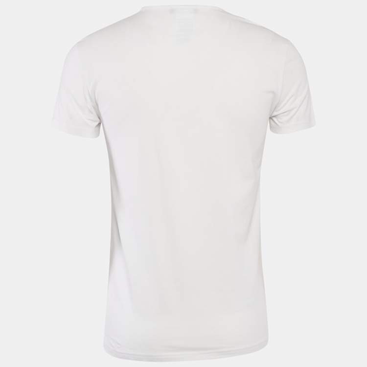 Pre Owned Versace White Logo Print Round Neck T-Shirt M