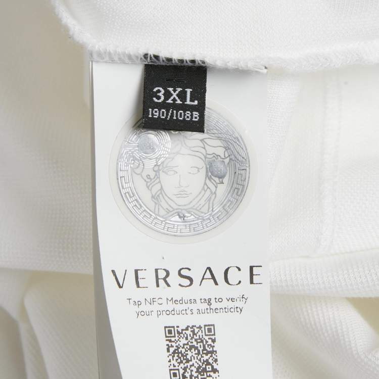 Pre Owned Versace White Medusa Embroidery Pique Cotton Polo T-Shirt XXXL