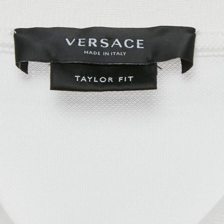 Pre Owned Versace White Medusa Embroidery Pique Cotton Polo T-Shirt XXXL