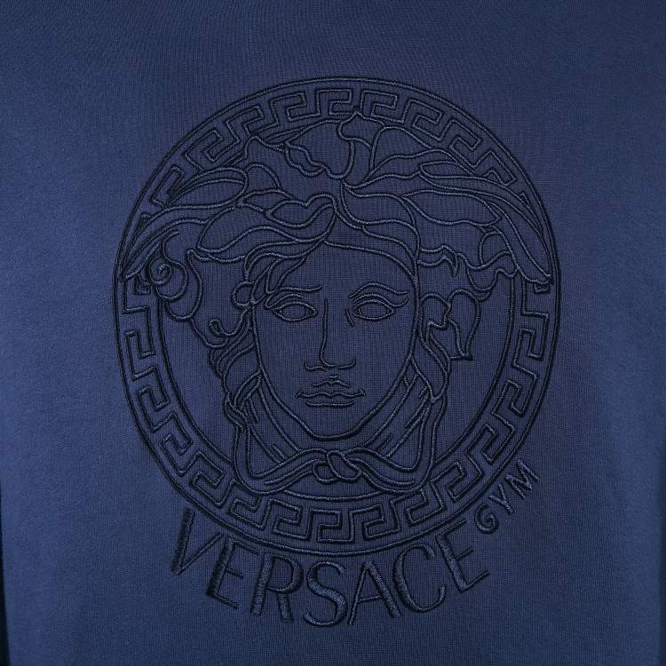 Pre Owned Versace Underwear Blue Medusa Embroidery Cotton Sweatshirt XL