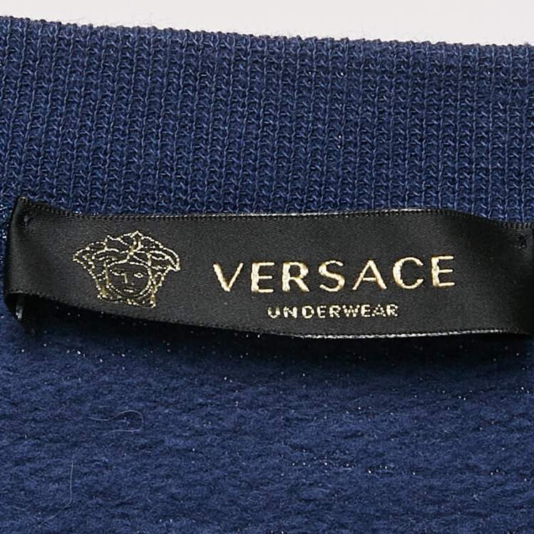 Pre Owned Versace Underwear Blue Medusa Embroidery Cotton Sweatshirt XL