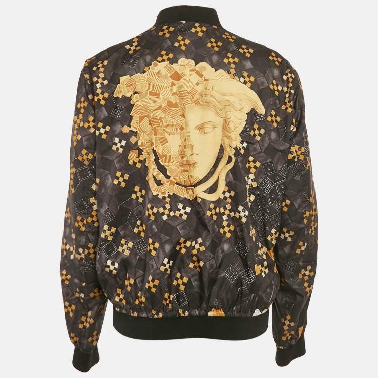 Pre Owned Versace Black Graphic Print Zip-Up Bomber Jacket XXXL