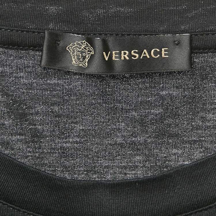 Pre Owned Versace Black Medusa Embellished Cotton Crew Neck T-Shirt L