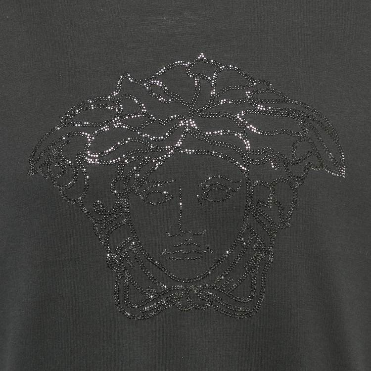 Pre Owned Versace Black Medusa Embellished Cotton Crew Neck T-Shirt L