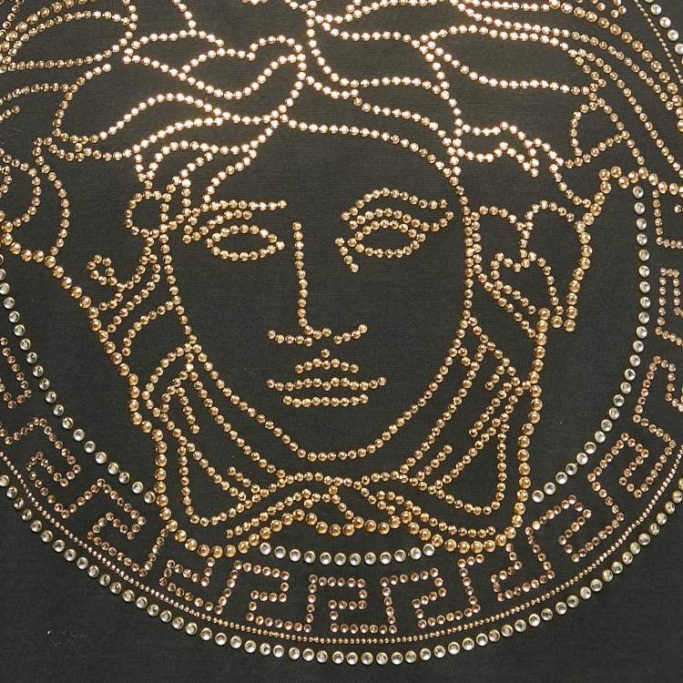 Pre Owned Versace Black Medusa Stud Embellished Cotton Crew Neck T-Shirt L