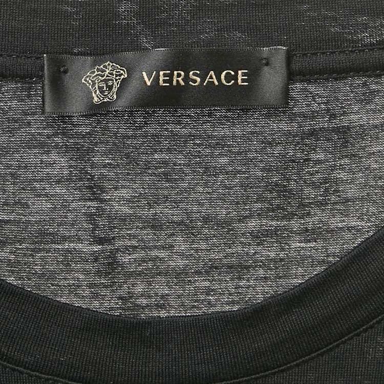Pre Owned Versace Black Medusa Stud Embellished Cotton Crew Neck T-Shirt L