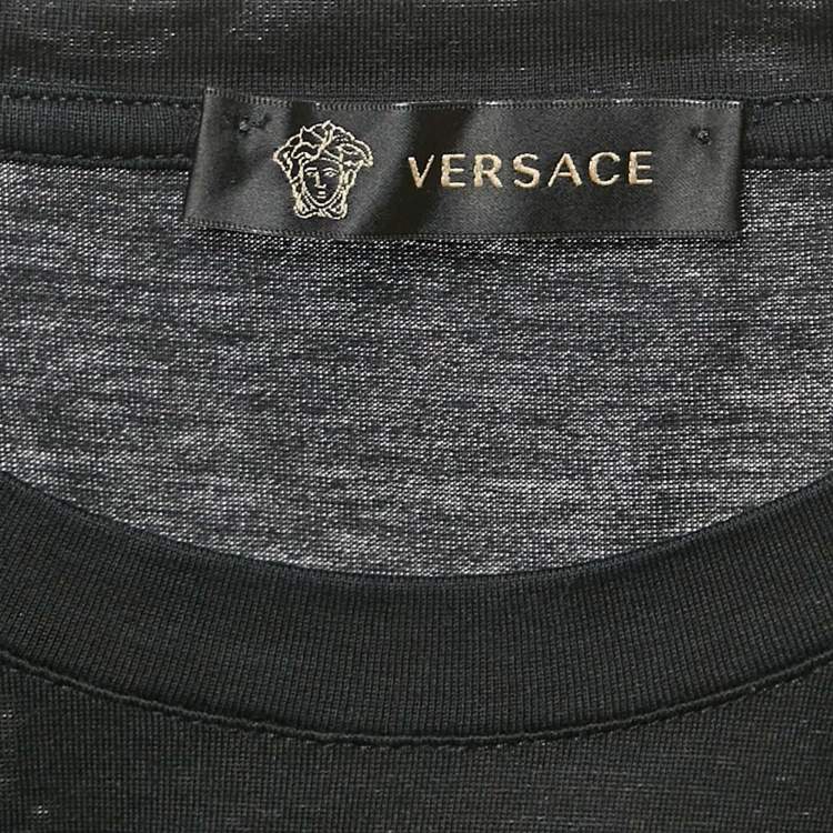 Pre Owned Versace Black Logo Studded Cotton Crew Neck T-Shirt L