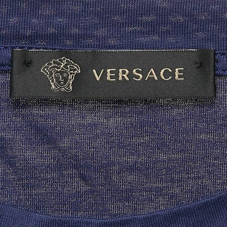 Pre Owned Versace Blue Medusa Embroidered Jersey Crewneck T-Shirt L