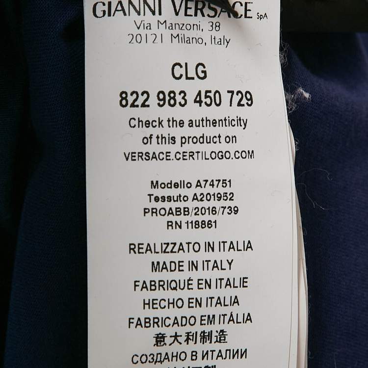 Pre Owned Versace Blue Medusa Embroidered Jersey Crewneck T-Shirt L