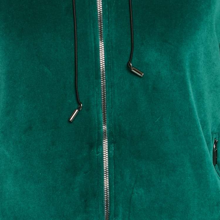 Pre Owned Versace Green Leather Logo Detail Velour Track Suit M
