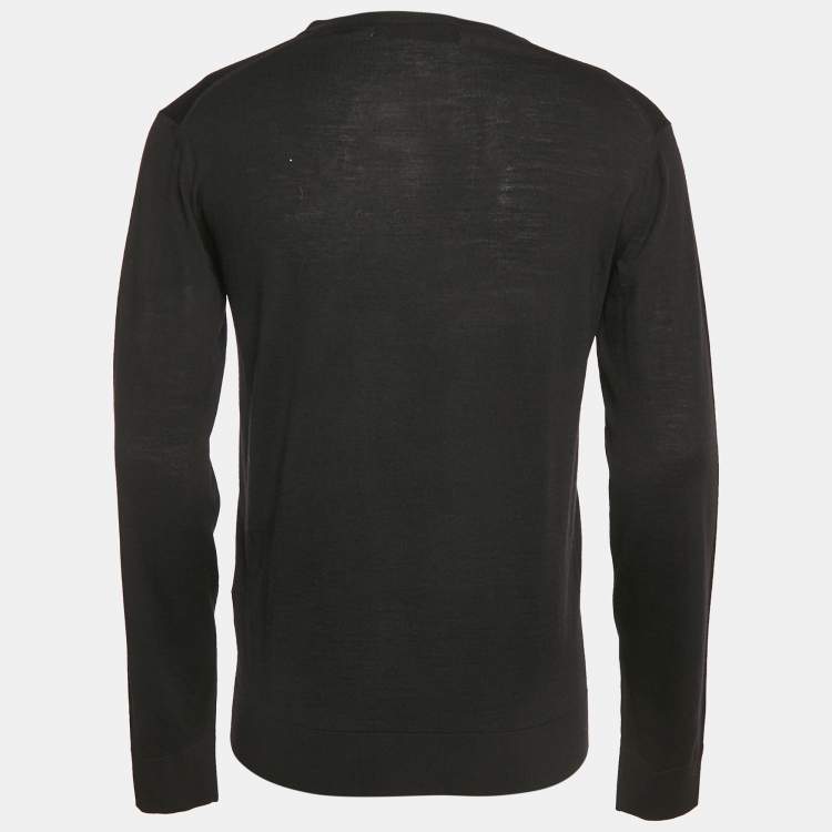 Pre Owned Versace Black Medusa Applique Wool Knit V-Neck Sweater M