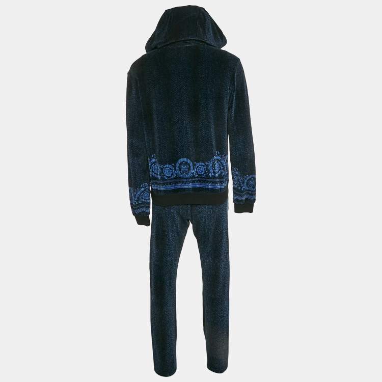 Pre Owned Versace Navy Blue Floral Print Velvor Track Suit M