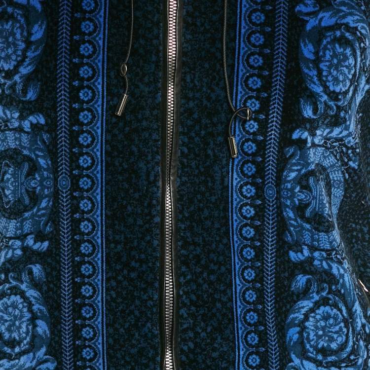 Pre Owned Versace Navy Blue Floral Print Velvor Track Suit M