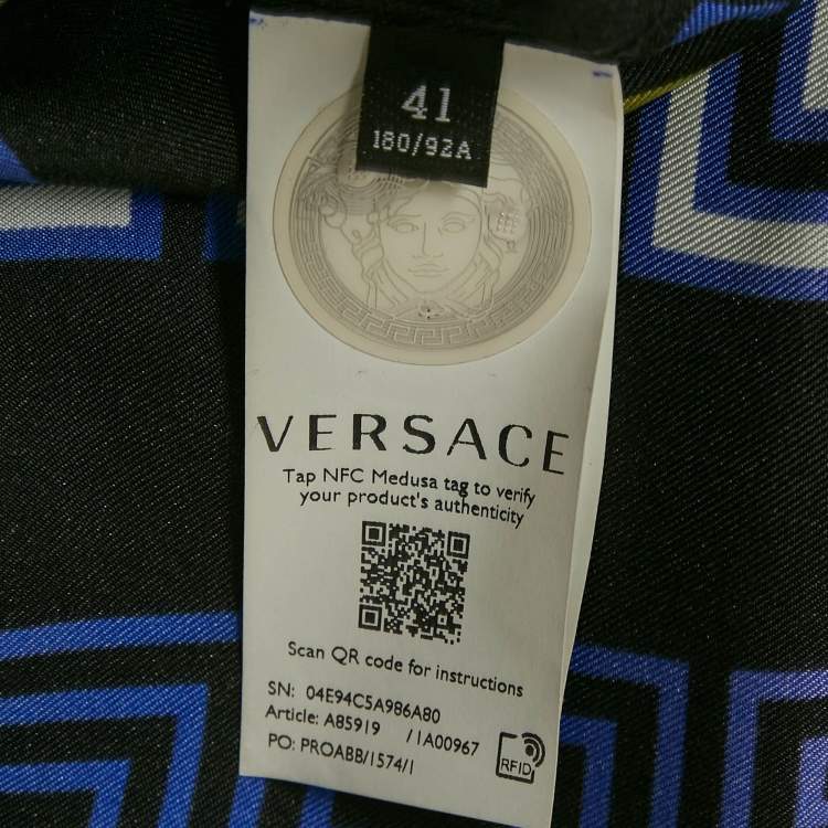Pre Owned Versace Black Greek Key Print Silk Half Sleeve Shirt L