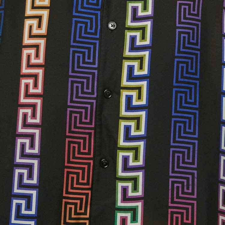 Pre Owned Versace Black Greek Key Print Silk Half Sleeve Shirt L