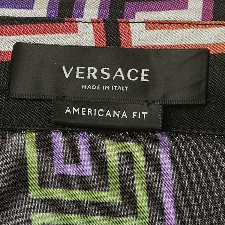 Pre Owned Versace Black Greek Key Print Silk Half Sleeve Shirt L