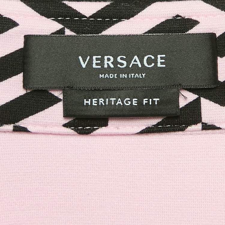 Pre Owned Versace Pink Logo Printed Knit Long Sleeve Shirt S