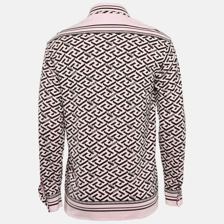 Pre Owned Versace Pink Logo Printed Knit Long Sleeve Shirt S